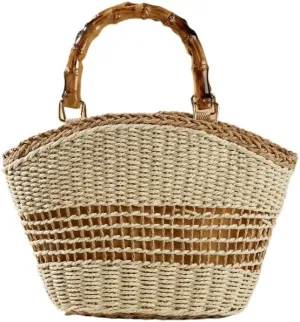 Straw Beach Bags for Women Boho Rattan Woven Bucket Large Handbags Summer Trendy Top Handle Handmade Tote Bag
