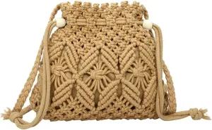 Straw Bucket Bag Summer Woven Crossbody Bags for Women Hobo Drawstring Purse Vacation Handbags Beach Bag