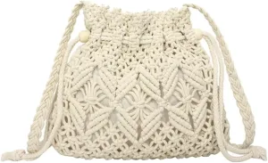 Straw Bucket Bag Summer Woven Crossbody Bags for Women Hobo Drawstring Purse Vacation Handbags Beach Bag