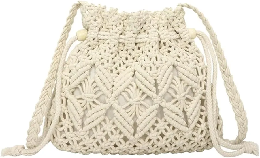 Straw Bucket Bag Summer Woven Crossbody Bags for Women Hobo Drawstring Purse Vacation Handbags Beach Bag