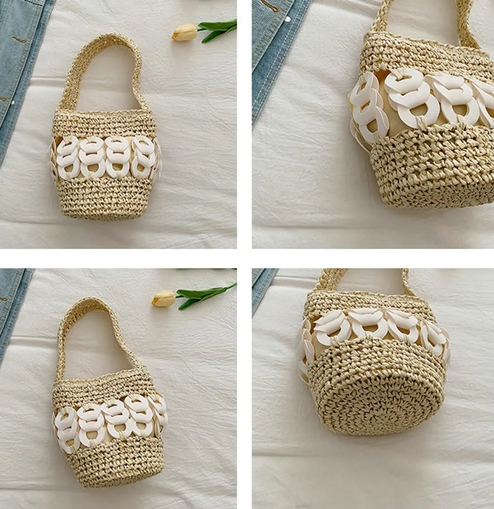 Straw Bucket Hobo Bag for Women Tote Bag Summer Vacation Beach Handbags Boho Bohemian Style Shoulder Purse 2025