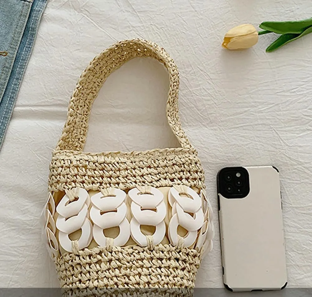 Straw Bucket Hobo Bag for Women Tote Bag Summer Vacation Beach Handbags Boho Bohemian Style Shoulder Purse 2025