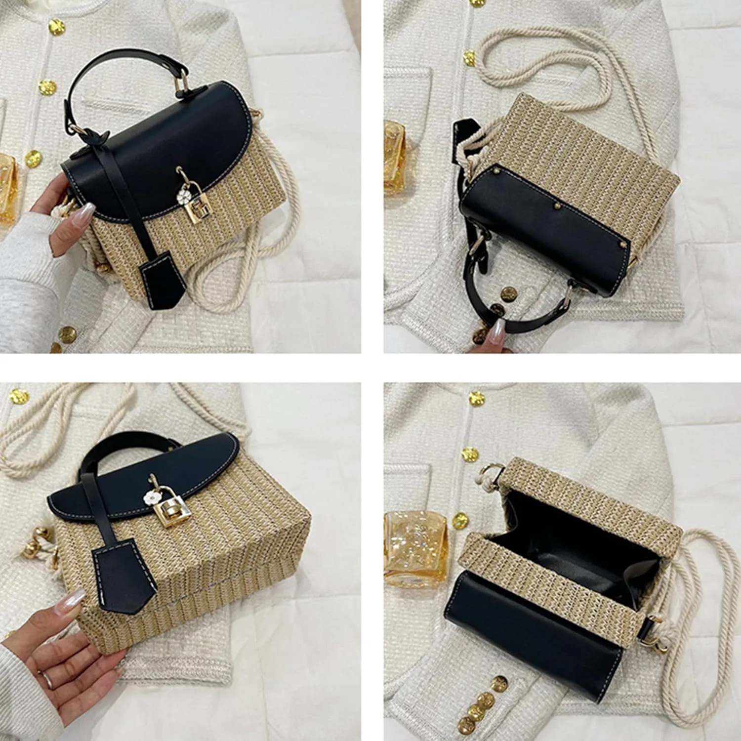 Straw Crossbody Bag for Women Summer Straw Rattan Wicker Purses Mini Beach Woven Handbags Shoulder Bag 2025