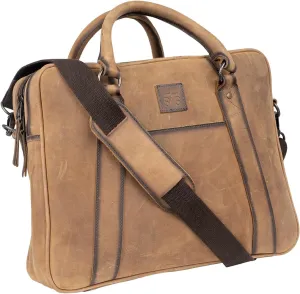 STS Ranchwear Foreman Full-Grain Briefcase Double Zip Closure with Pull Removable Leather Strap, STS-34313, Veg-Tan
