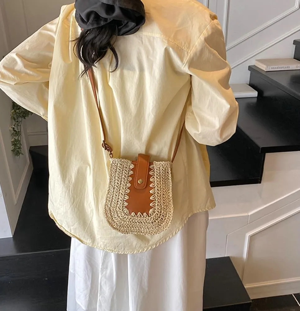 Stylish Straw Beach Bag Shoulder Tote Handbag Crossbody Bag Woven Handmade Summer Bag for Travel Vacation