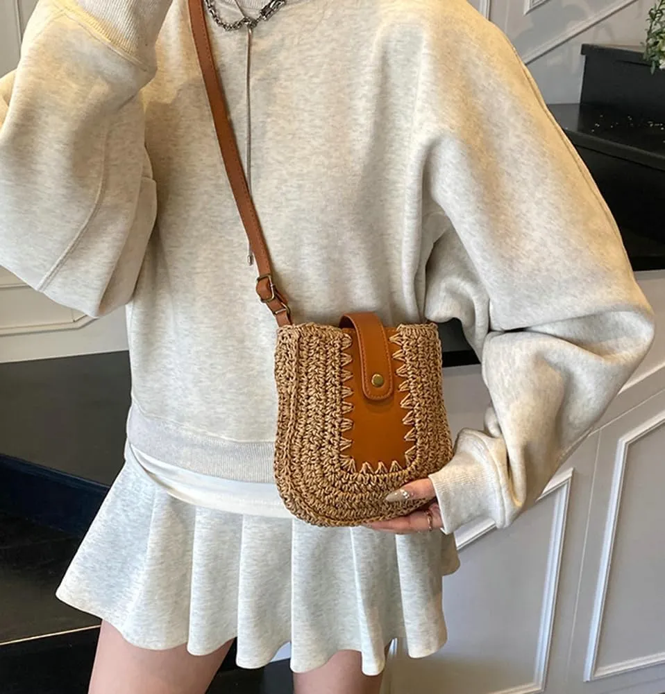 Stylish Straw Beach Bag Shoulder Tote Handbag Crossbody Bag Woven Handmade Summer Bag for Travel Vacation