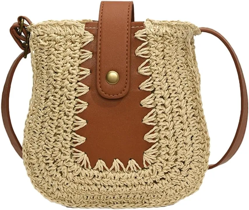 Stylish Straw Beach Bag Shoulder Tote Handbag Crossbody Bag Woven Handmade Summer Bag for Travel Vacation