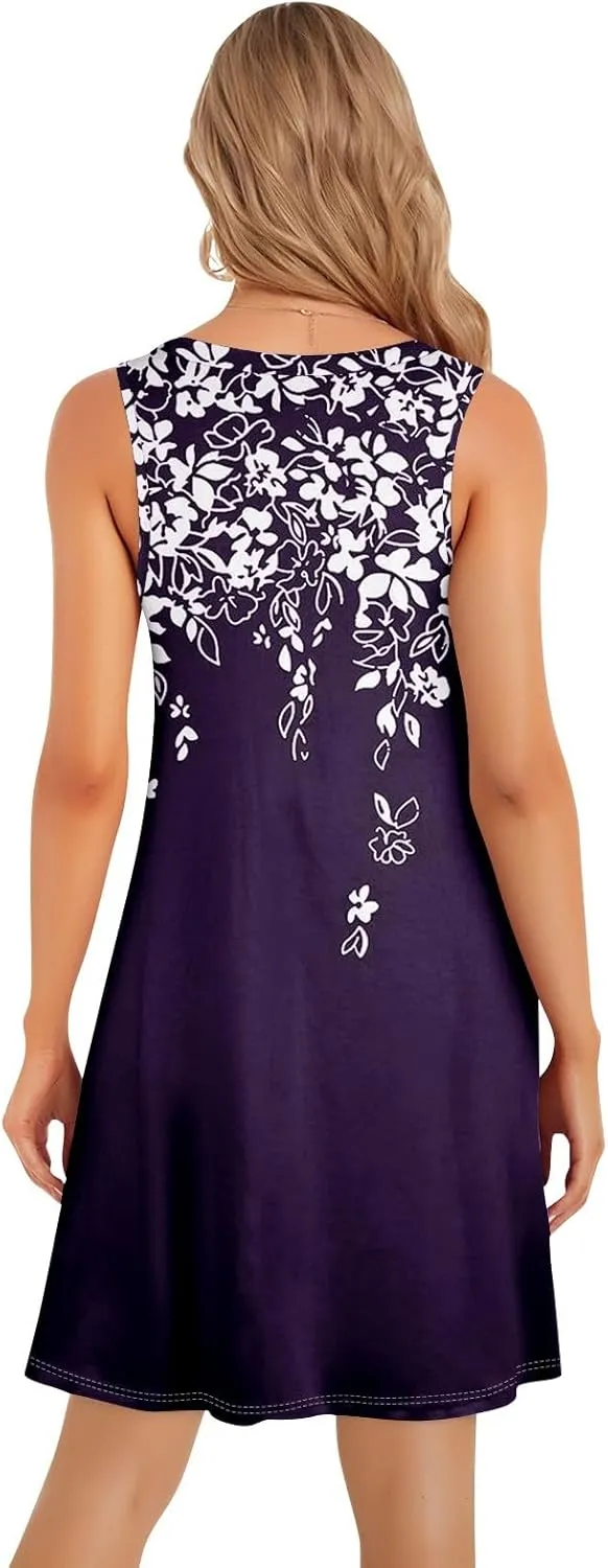 Sun Dresses for Women 2025 Vacation Spring Midi Beach Sleeveless U Neck Sexy Tank Knee Length Cruise Dress