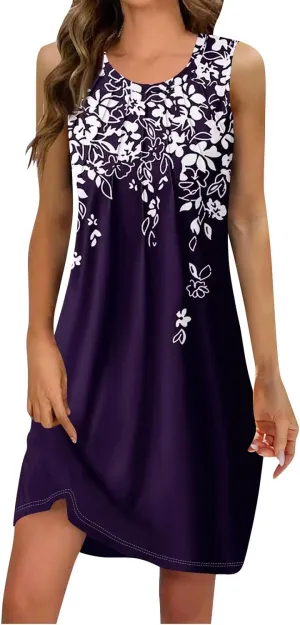 Sun Dresses for Women 2025 Vacation Spring Midi Beach Sleeveless U Neck Sexy Tank Knee Length Cruise Dress