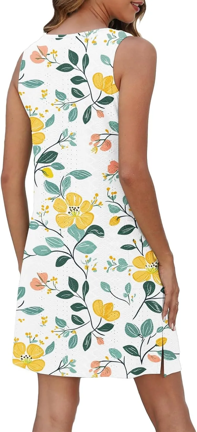 Sundresses for Women 2025 Summer Beach Cover Up Eyelet Dress Vacation Hawaiian Sleeveless Floral Tank Dresses