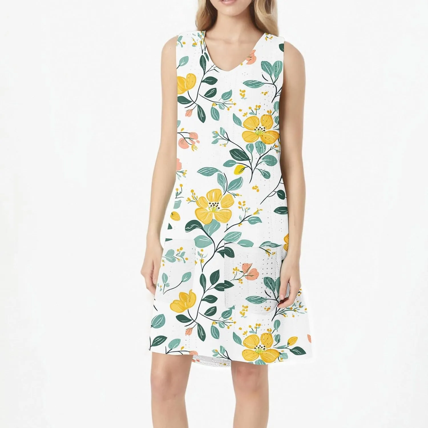 Sundresses for Women 2025 Summer Beach Cover Up Eyelet Dress Vacation Hawaiian Sleeveless Floral Tank Dresses