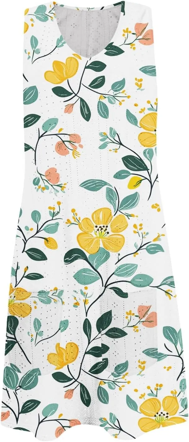 Sundresses for Women 2025 Summer Beach Cover Up Eyelet Dress Vacation Hawaiian Sleeveless Floral Tank Dresses