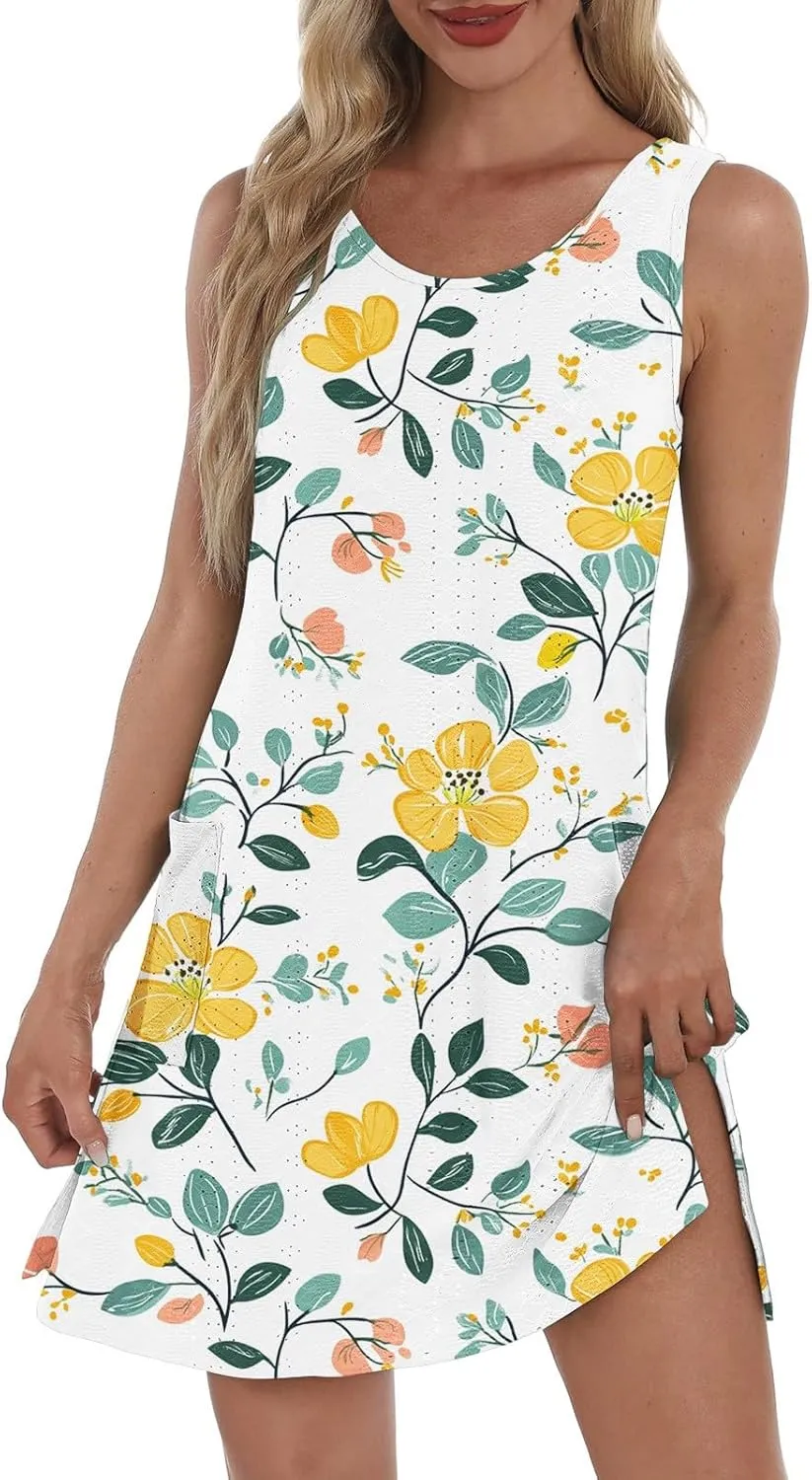 Sundresses for Women 2025 Summer Beach Cover Up Eyelet Dress Vacation Hawaiian Sleeveless Floral Tank Dresses