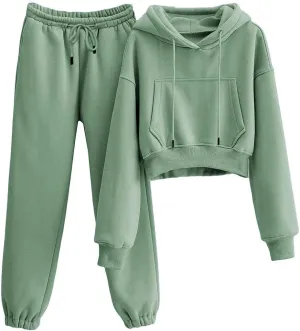 Sweatsuits for Women 2 Piece Set Crop Fleece Lining Hoodies Jogger Sweatpants Sweat Suits