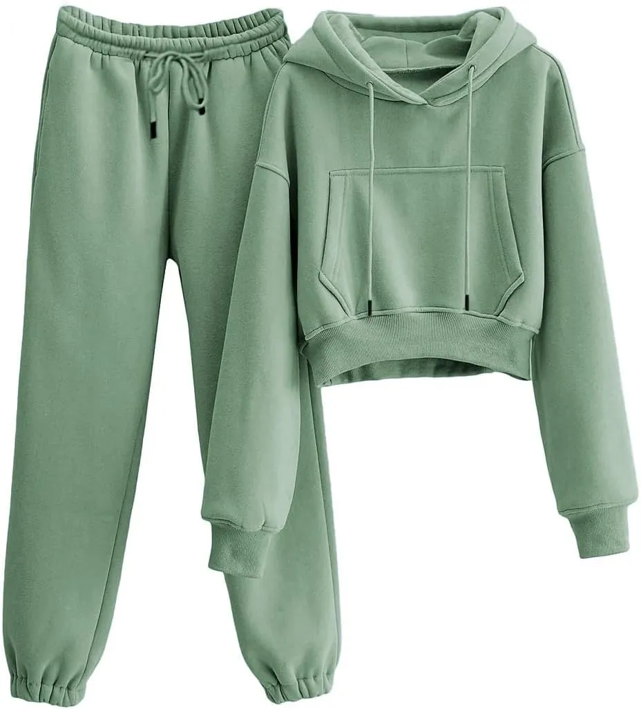 Sweatsuits for Women 2 Piece Set Crop Fleece Lining Hoodies Jogger Sweatpants Sweat Suits