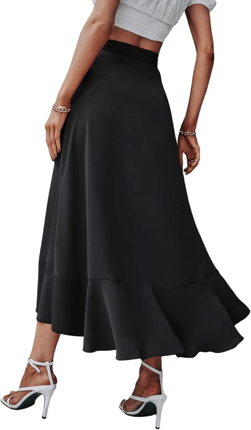 SweatyRocks Women's Elegant Slit Wrap Asymmetrical High Waist Long Skirt A-line Casual Loose Draped Flowy Skirts