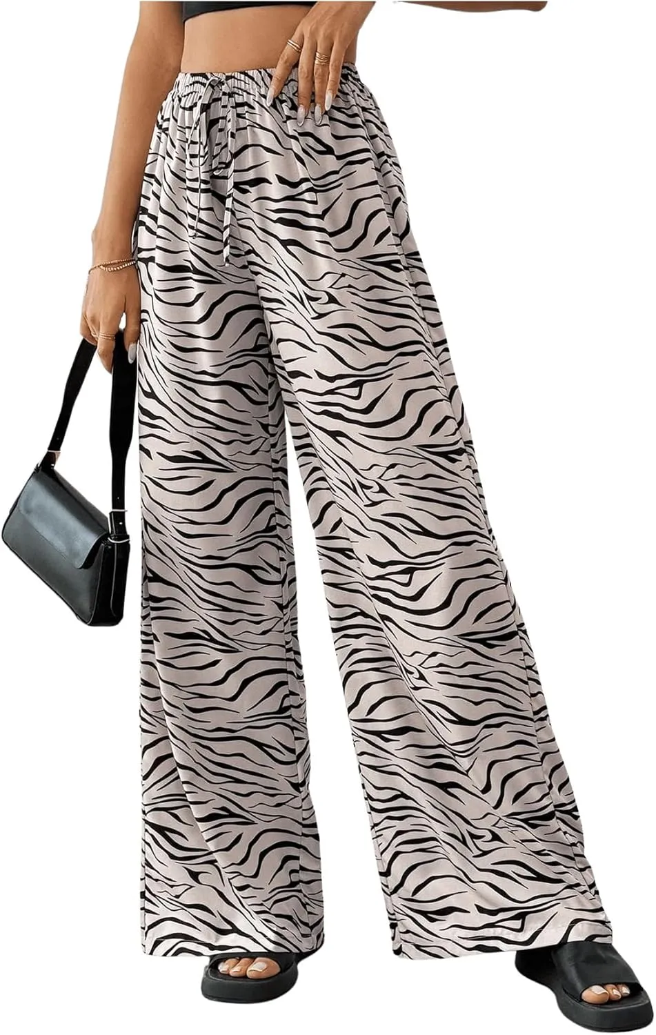 SweatyRocks Women's Zebra Print Casual Wide Leg Pant High Waist Palazzo Lounge Pants
