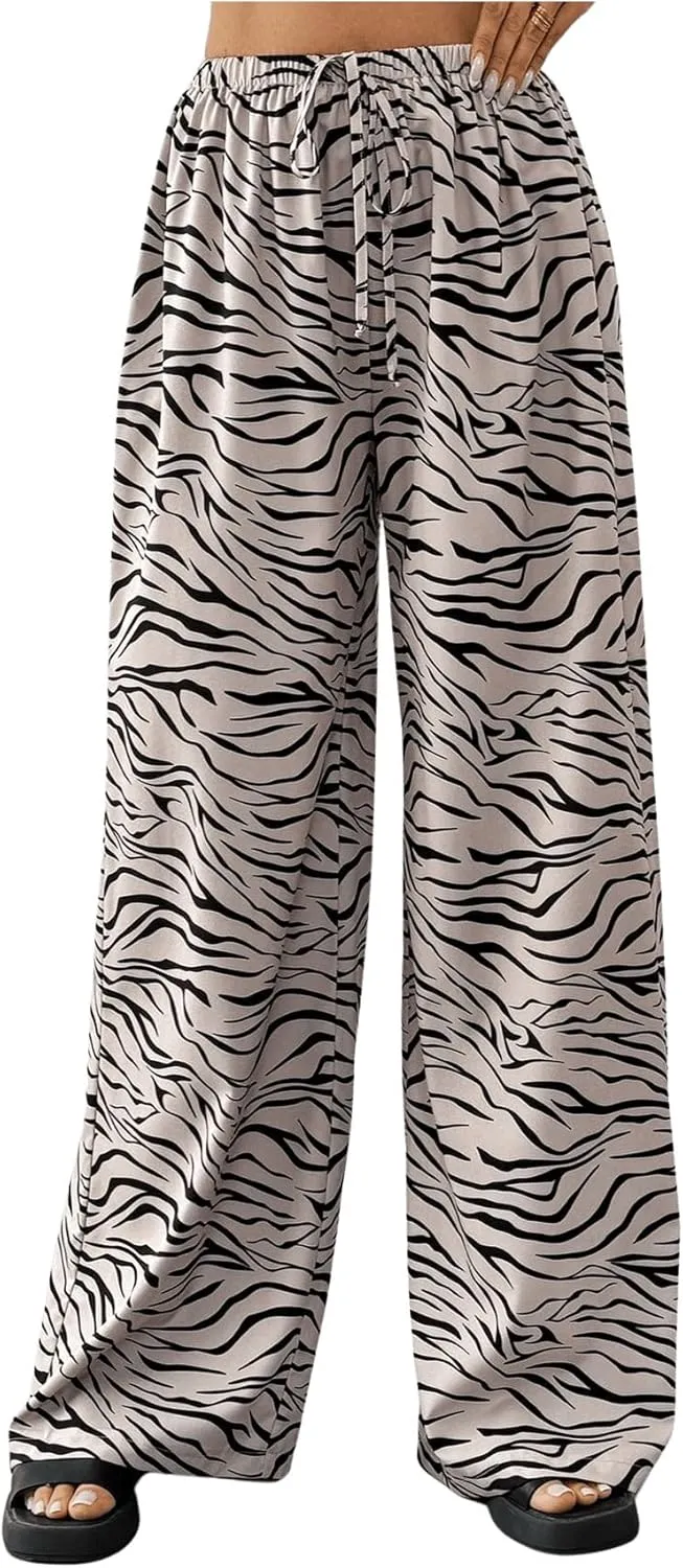 SweatyRocks Women's Zebra Print Casual Wide Leg Pant High Waist Palazzo Lounge Pants