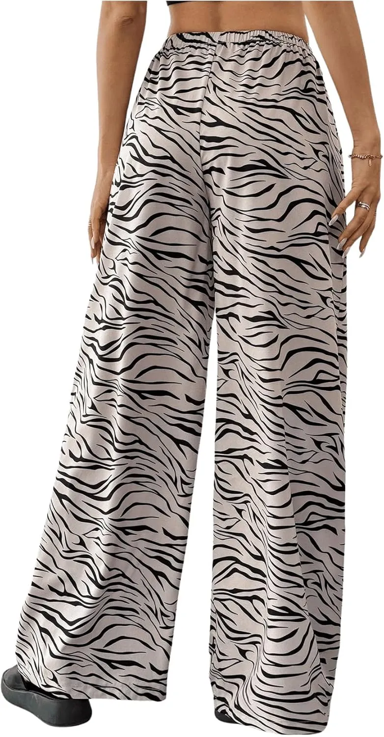 SweatyRocks Women's Zebra Print Casual Wide Leg Pant High Waist Palazzo Lounge Pants