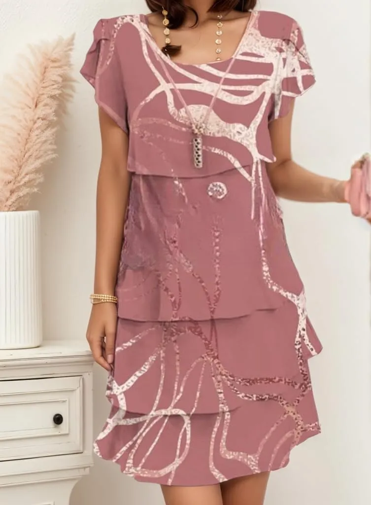 TIAFORD Women's Summer Ruffle Dress Tiered Layered Chiffon Short Sleeve Boho Floral Print Party Wedding Guest Mini Dresses