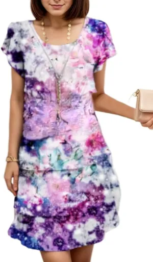 TIAFORD Women's Summer Ruffle Dress Tiered Layered Chiffon Short Sleeve Boho Floral Print Party Wedding Guest Mini Dresses