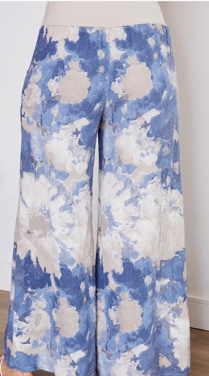 Tie Dye Linen Wide Leg w Cotton Band Waist
