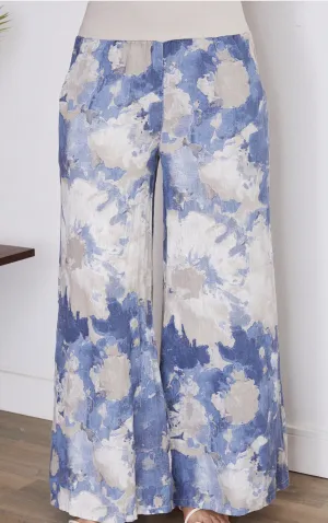 Tie Dye Linen Wide Leg w Cotton Band Waist