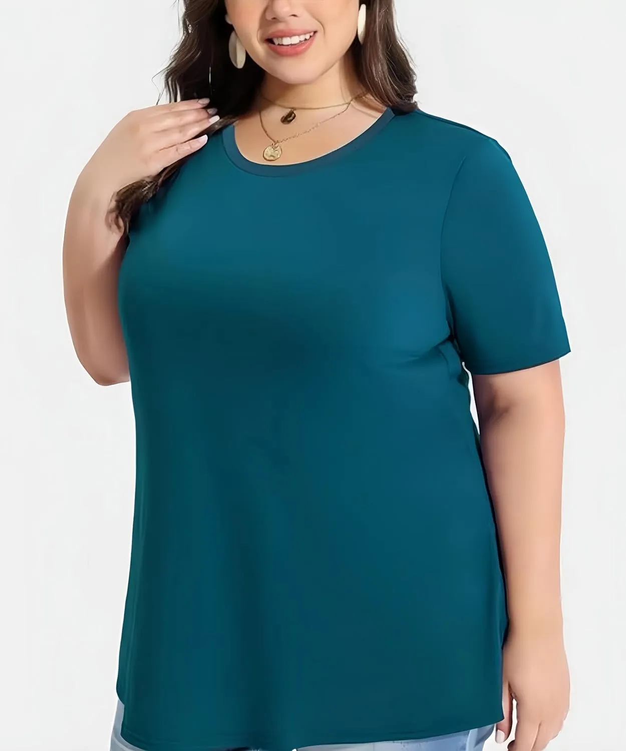 TIYOMI Women Plus Size Tops Basic Summer Shirts Short Sleeve Crewneck Tunics Casual T-Shirt Loose Fits XL-5XL