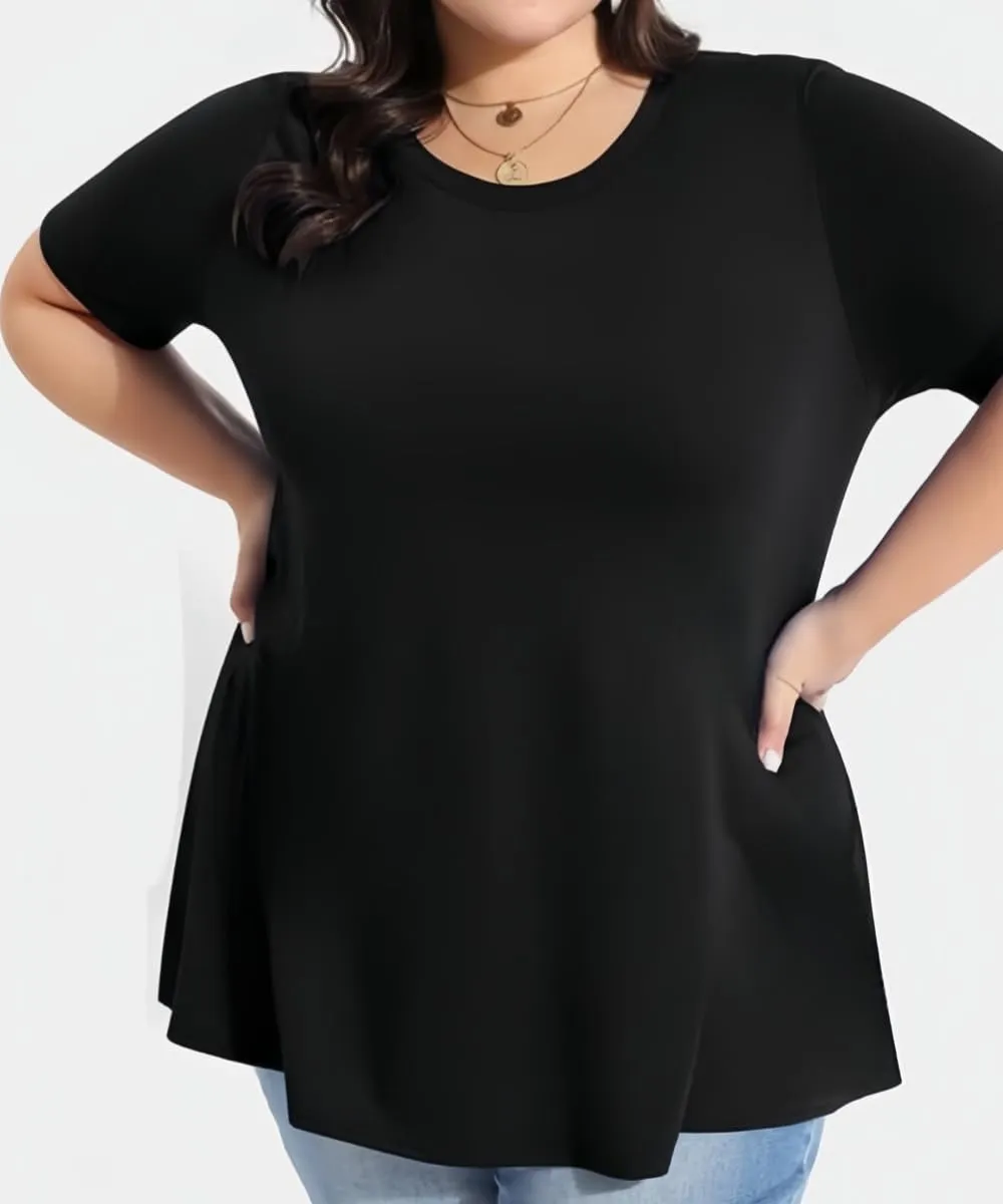 TIYOMI Women Plus Size Tops Basic Summer Shirts Short Sleeve Crewneck Tunics Casual T-Shirt Loose Fits XL-5XL