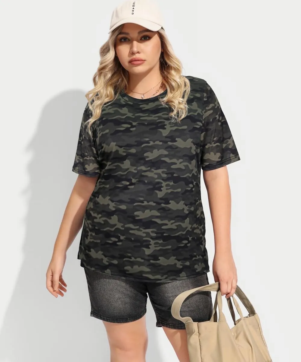 TIYOMI Women Plus Size Tops Basic Summer Shirts Short Sleeve Crewneck Tunics Casual T-Shirt Loose Fits XL-5XL