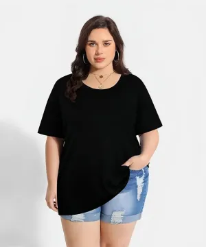 TIYOMI Women Plus Size Tops Basic Summer Shirts Short Sleeve Crewneck Tunics Casual T-Shirt Loose Fits XL-5XL