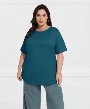 TIYOMI Women Plus Size Tops Basic Summer Shirts Short Sleeve Crewneck Tunics Casual T-Shirt Loose Fits XL-5XL