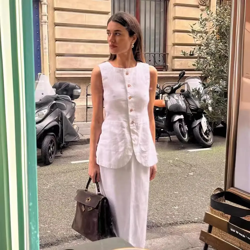 Two Piece Sets for Women Summer Old Money Long Vest Set Linen Vest Women Linen Set 2 Piece Sets for Women Going Out