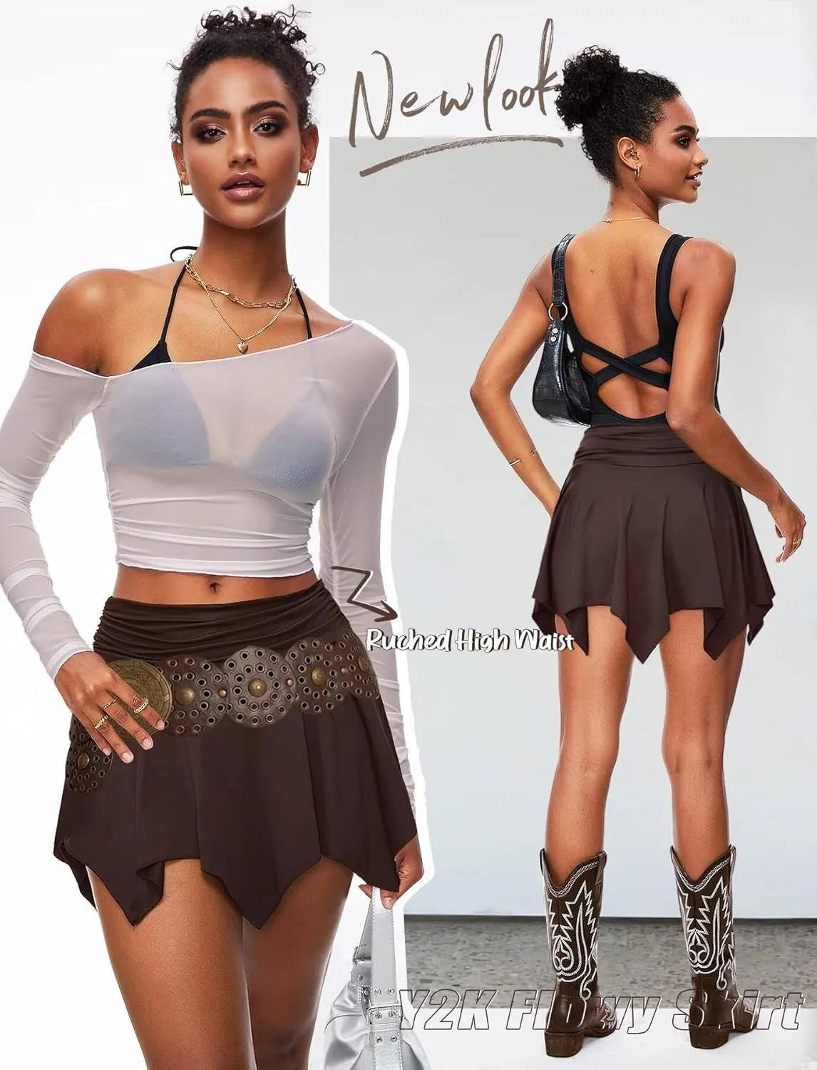 TZLDN Womens Flowy Mini Skirt with Shorts Fairy Y2K Asymmetrical Pirate Skort Trendy Sexy Rave Festival Outfits Going Out
