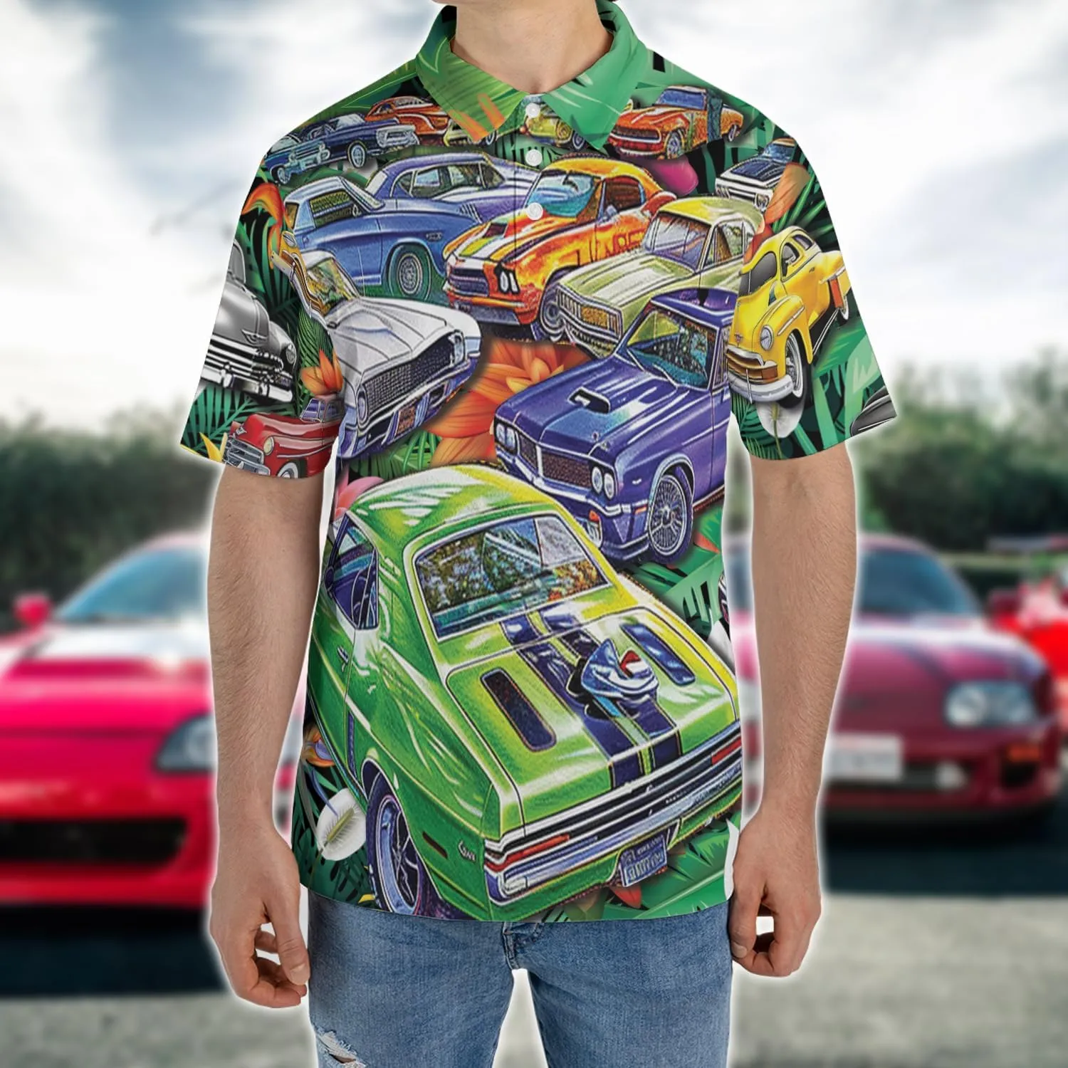 Vehicle Polo Shirts for Men - Car Racing Men's Regular Fit Quick Dry Golf Polo Shirt Series 12