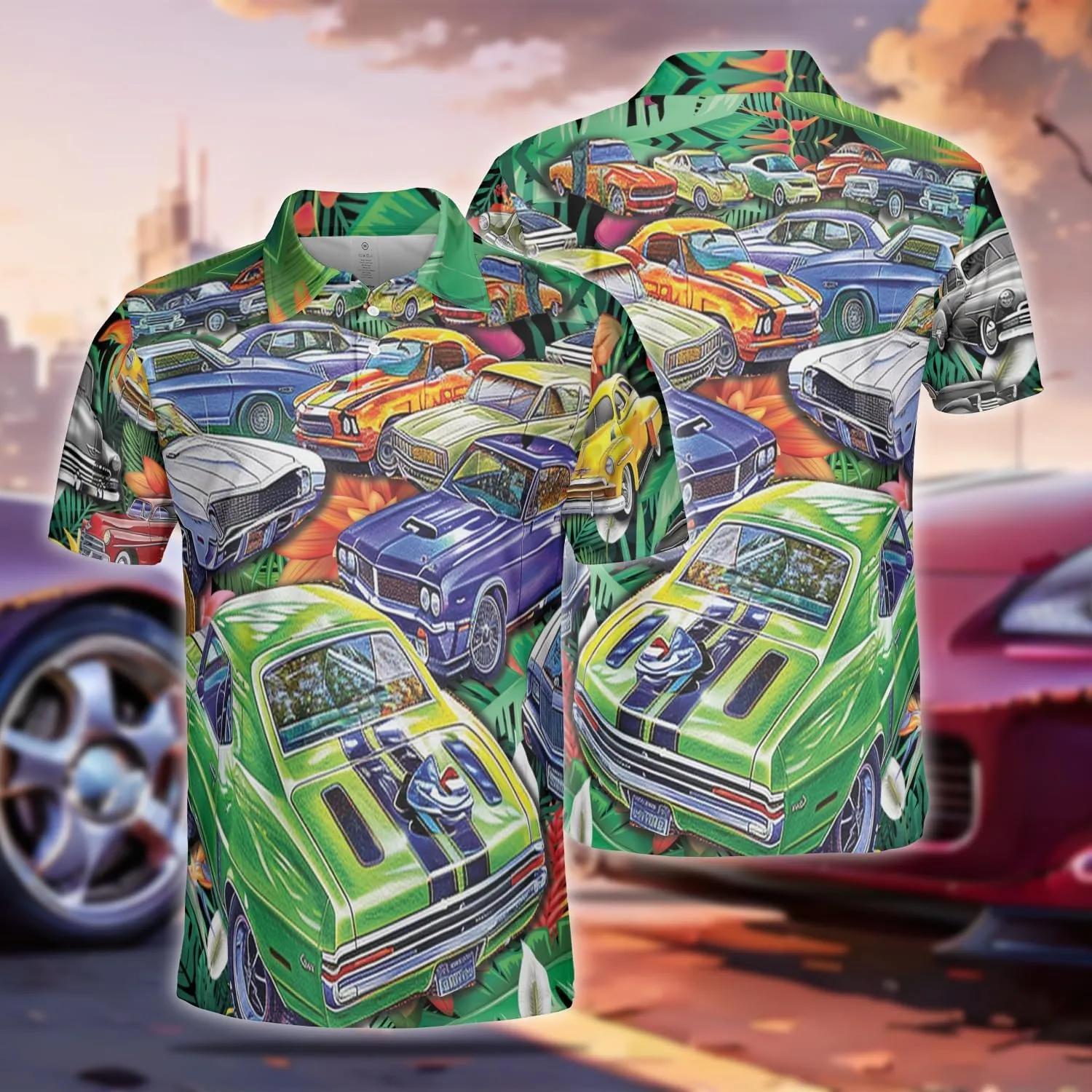 Vehicle Polo Shirts for Men - Car Racing Men's Regular Fit Quick Dry Golf Polo Shirt Series 12