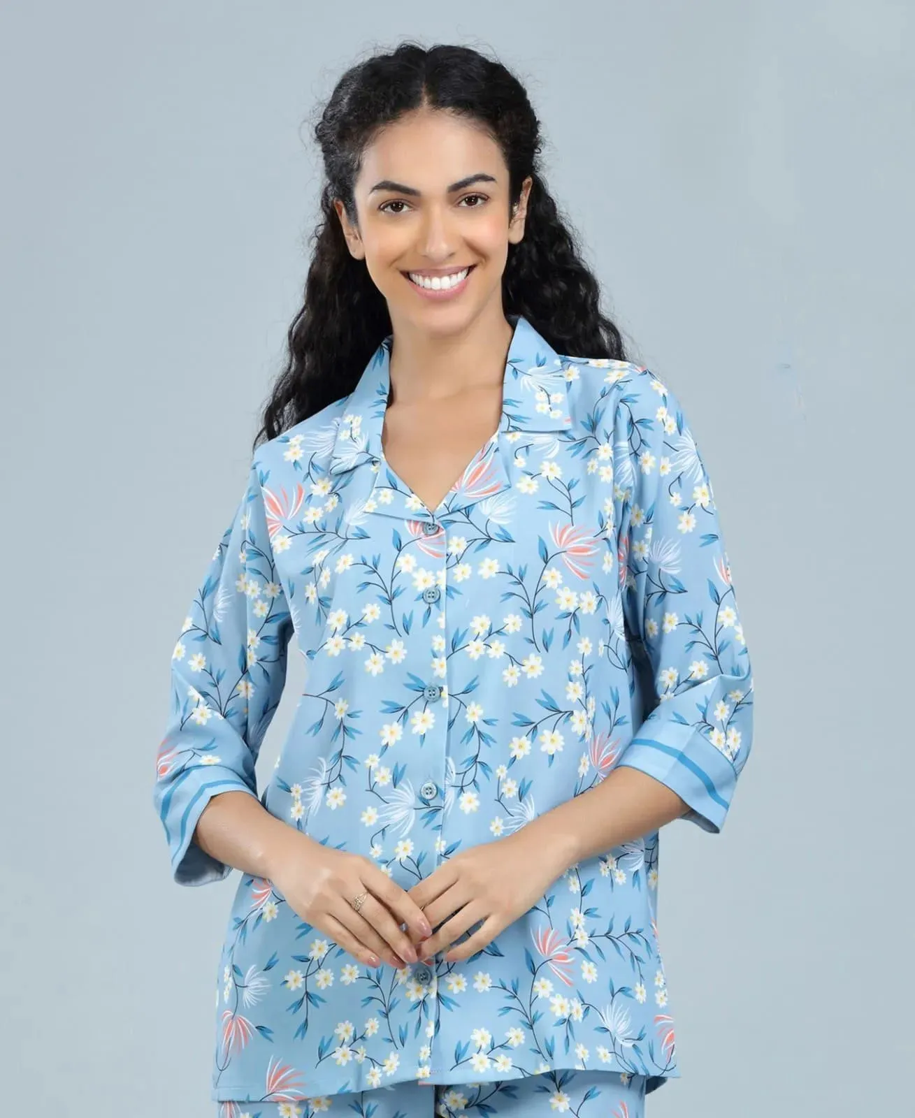 Velure Blossom Printed Satin Night Suit for women