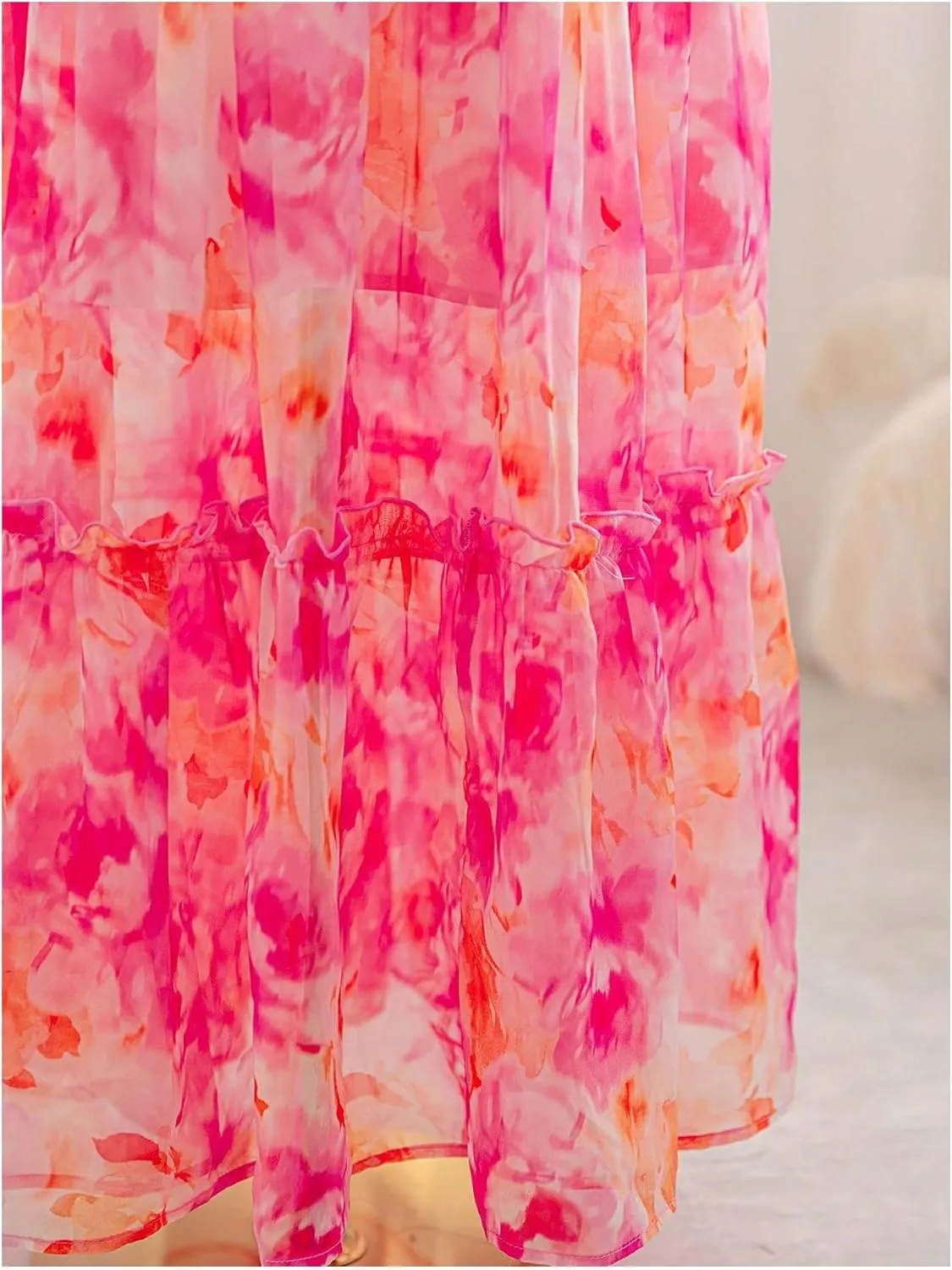 Verdusa Women's Floral Print Tiered Layered Long Skirt High Rise Ruffled Maxi Skirt