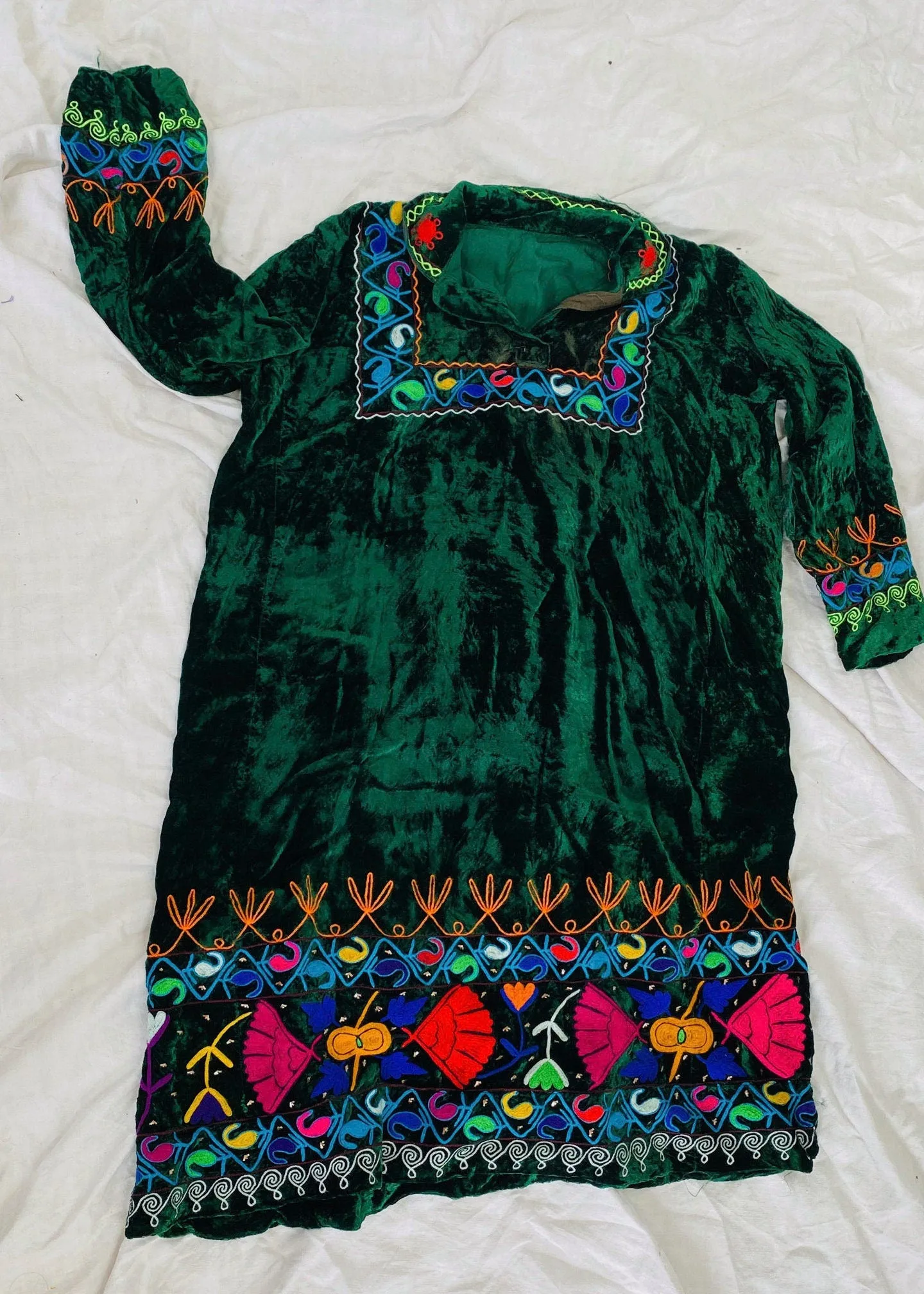 Vintage Uzbek Suzani Hand-Embroidered Cotton Mini Dress. XS-L