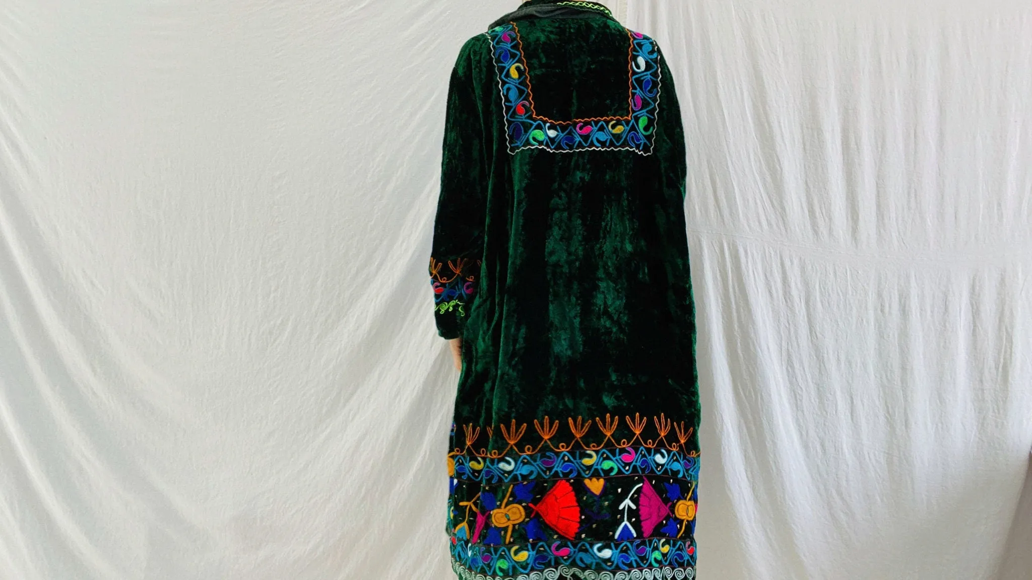 Vintage Uzbek Suzani Hand-Embroidered Cotton Mini Dress. XS-L