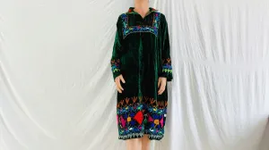 Vintage Uzbek Suzani Hand-Embroidered Cotton Mini Dress. XS-L