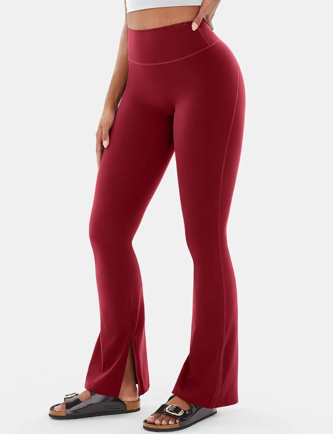 VOYJOY Womens Split Hem Legging Workout High Waist Mini Flared Leggings Casual Workout Gym Yoga Pants