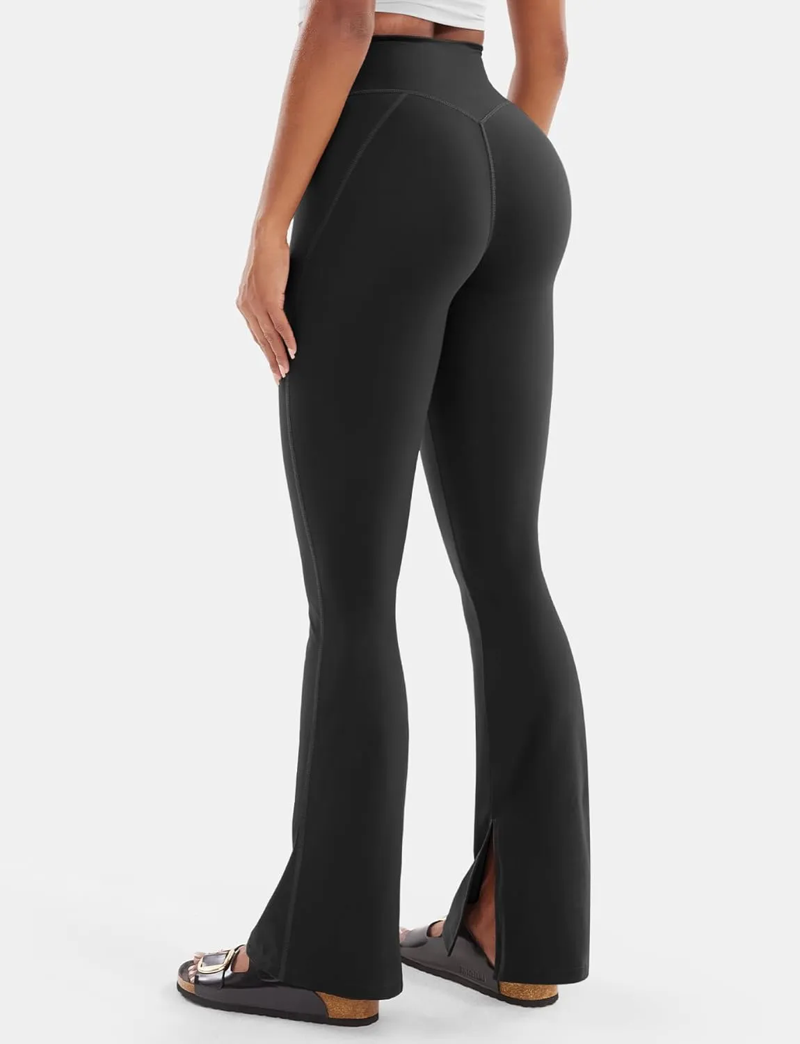VOYJOY Womens Split Hem Legging Workout High Waist Mini Flared Leggings Casual Workout Gym Yoga Pants