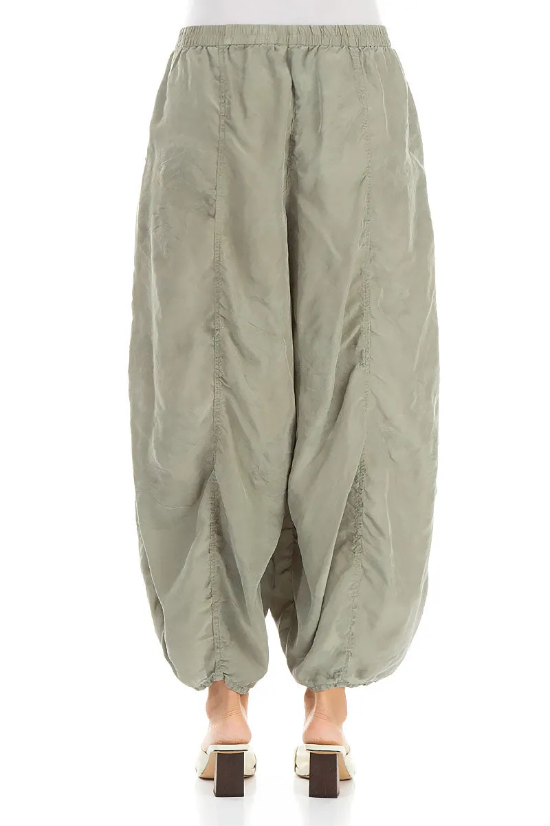 Wide Flower Pattern Forest Mist Silk Trousers