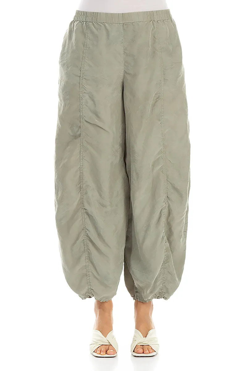 Wide Flower Pattern Forest Mist Silk Trousers