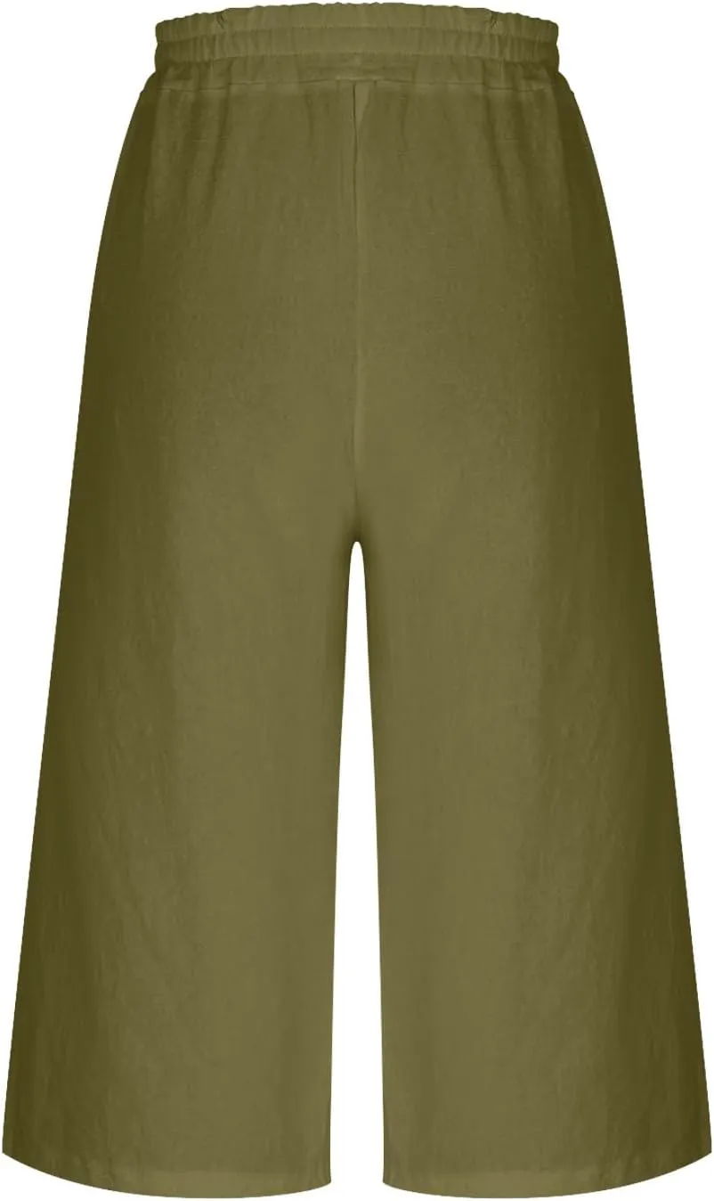 Wide Leg Linen Pants for Women Plus Size Summer Dressy Casual Capri Pants Summer Baggy Beach Cropped Trousers 2025