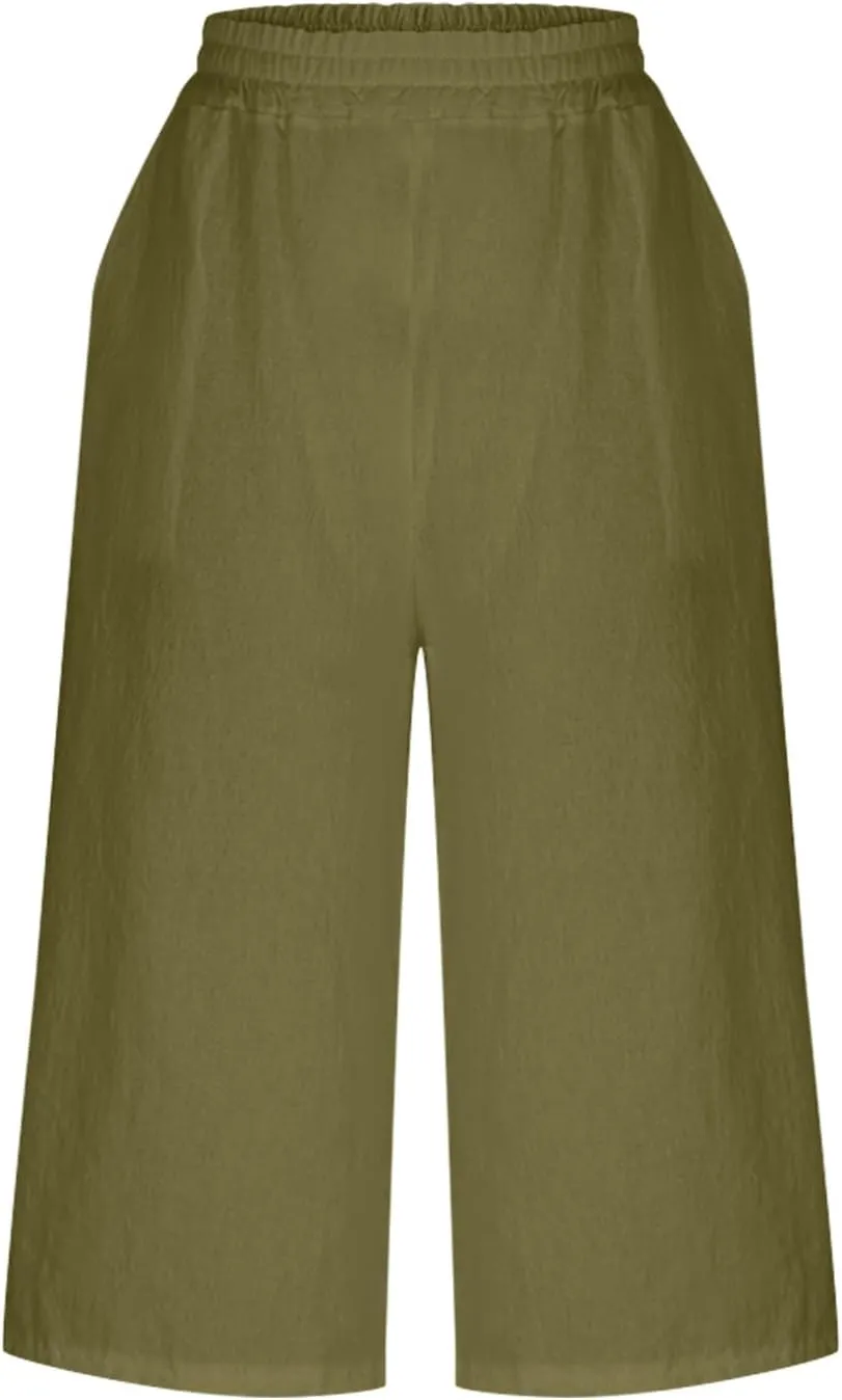 Wide Leg Linen Pants for Women Plus Size Summer Dressy Casual Capri Pants Summer Baggy Beach Cropped Trousers 2025