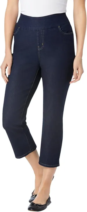 Woman Within Plus Size Flex-Fit Pull-On Denim Capri