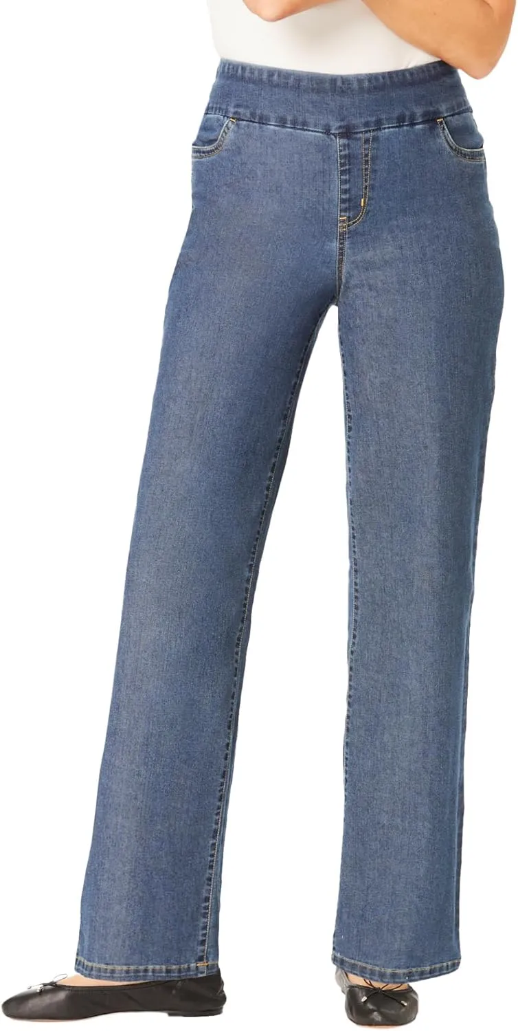 Woman Within Plus Size Flex-Fit Pull-On Wide-Leg Denim Jean