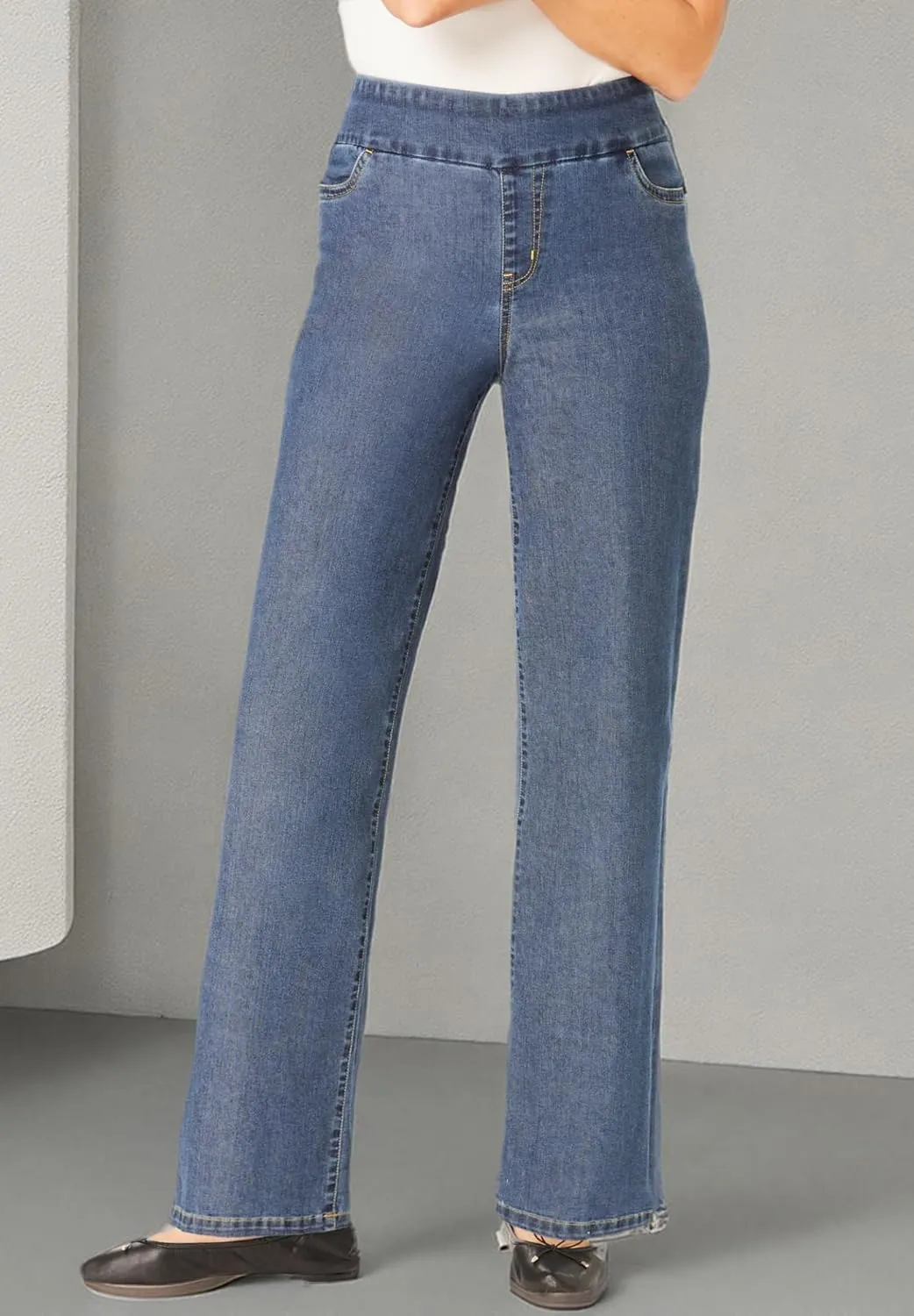 Woman Within Plus Size Flex-Fit Pull-On Wide-Leg Denim Jean